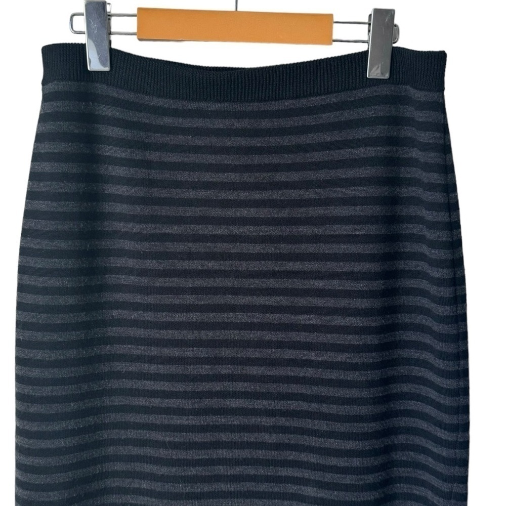 Eileen Fisher Petite Merino Wool Black Grey Striped Pull On Skirt Women's Size M - Picture 2 of 7